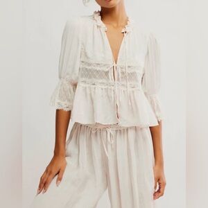 Free People Cream Lace Peasant Blouse